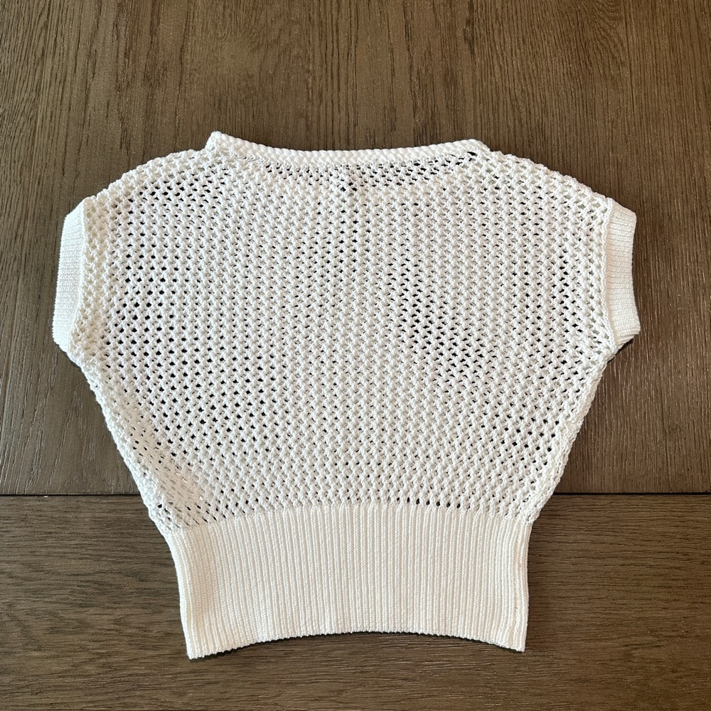 White House Black Market Short Sleeve Open Stitch Knit Sweater Size XXSP White - Picture 7 of 11